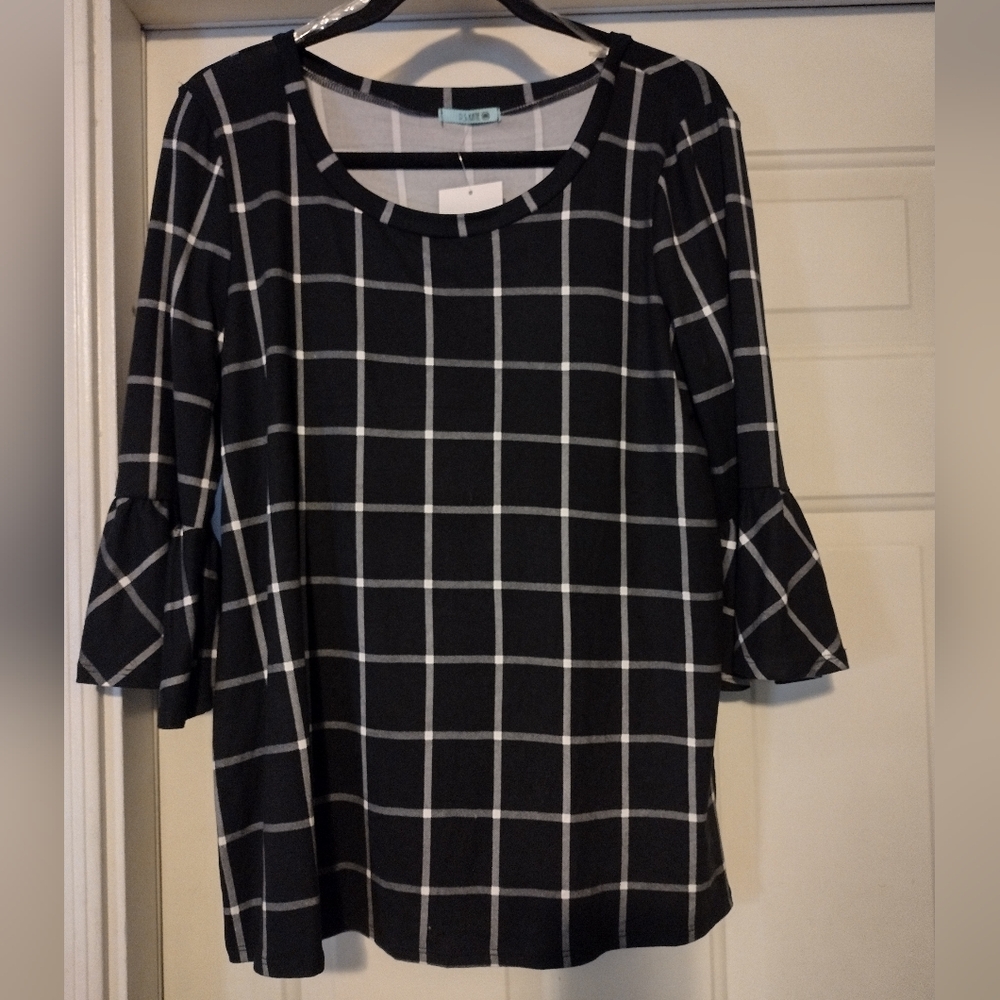 PS Kate Women's Chic Black and White Checkered Blouse Size Large.